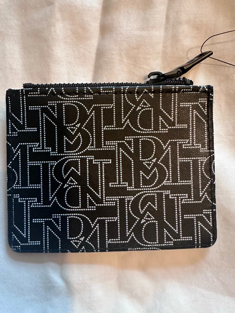 Badgley Mischka NWT Black Monogram Vegan Leather Mini Credit Card Holder Wallet